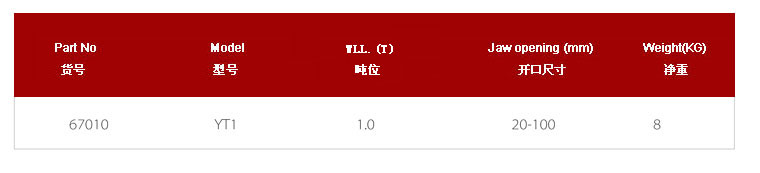 YT 鋼軌吊鉗參數(shù)